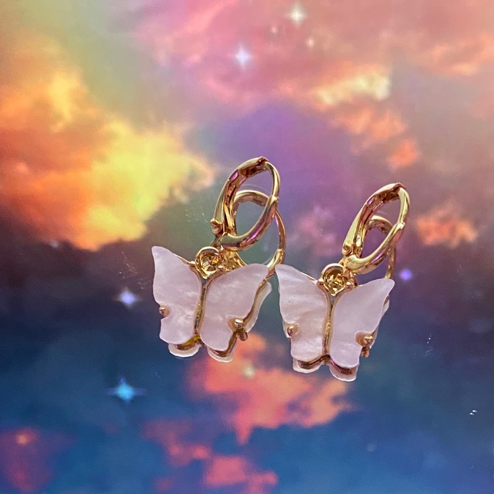 White butterfly earrings